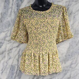 TORRID 2 2X 18/20 Yellow Floral Chiffon Ruffle Mock Neck Smocked Crop Top